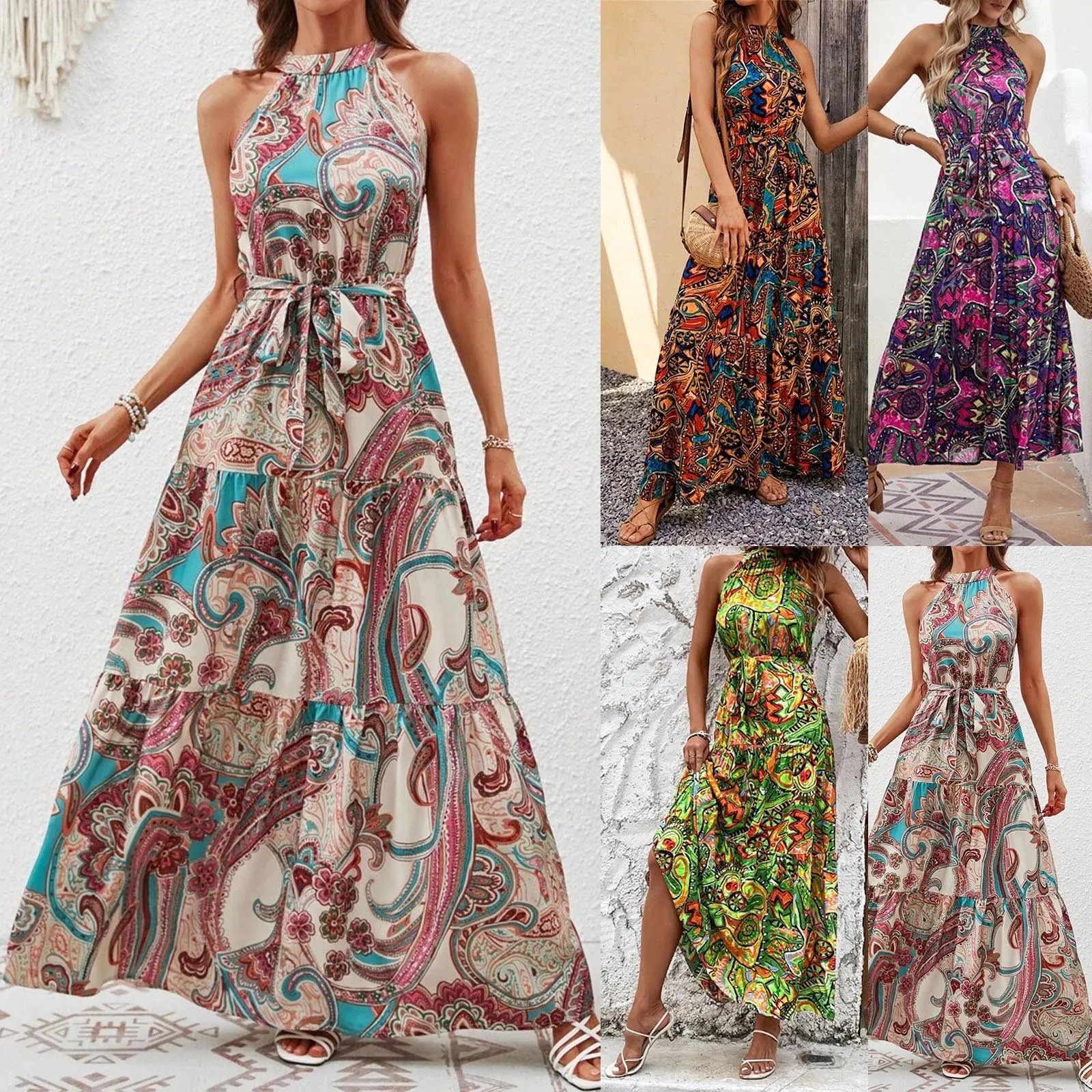 

Женские летние платья-Макси, длинные платья в стиле бохо, повседневное короткое платье для женщин