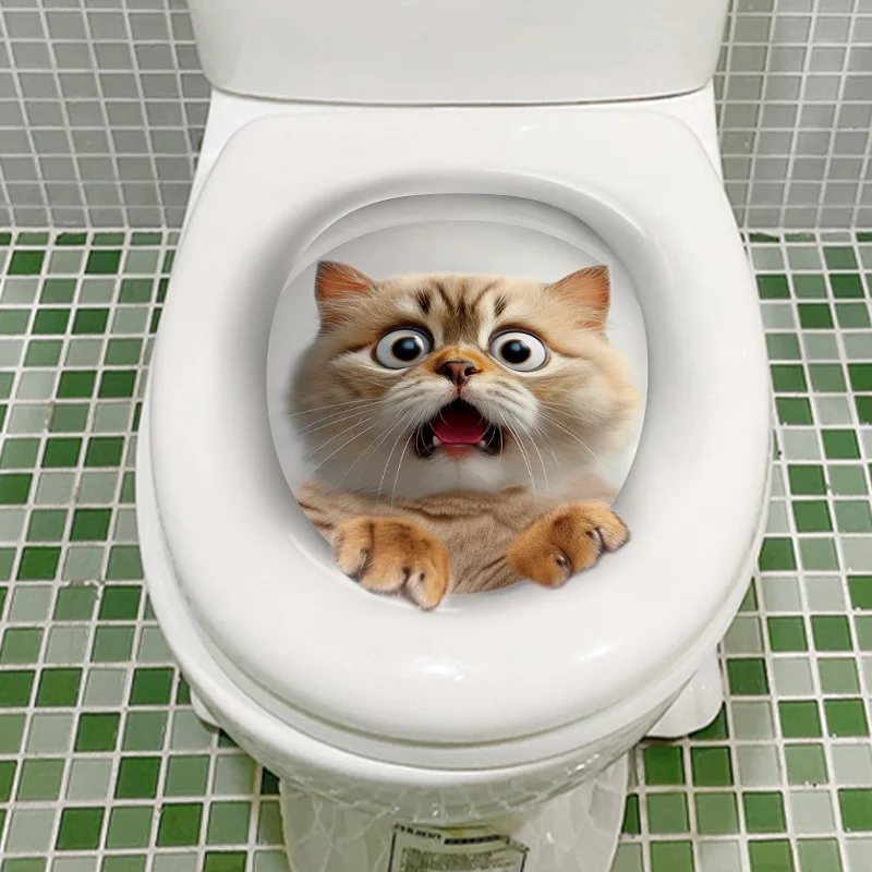 Scary Cat Toilet Sticker-Unique Home Decoration Decal for a Fun Atmosphere 1pc vinyl stickers,toilet stickers,toilet wall stickers