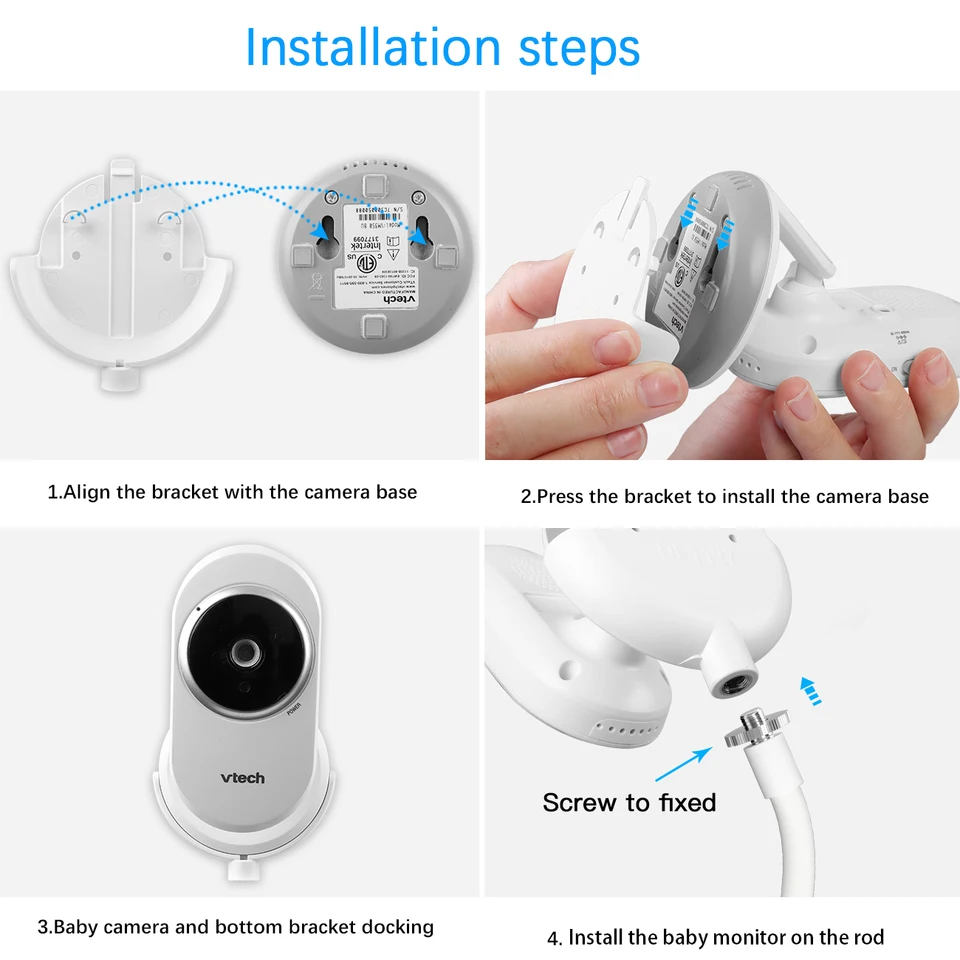 1 supporto per baby monitor, vite 1/4, supporto per fotocamera, supporto girevole, supporto per fotocamera, flessibile e regolabile, non necessita di foratura, per lettino, tavolo (bianco