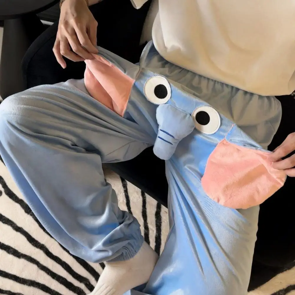 Winter Homewear Pants Cozy Winter Elephant Cartoon Pajama Pants for Couples Thick Plush Warm Sleepwear Trousers with Elastic women silky satin pajamas set loungewear two pieces sleepwear notchcollar short sleeves button down shirt top with boxer shorts