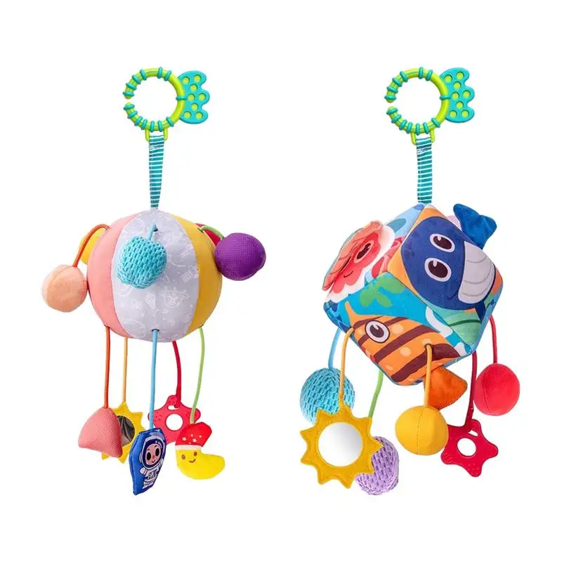 

Pull String Sensory Toy Colorful Activity Toy Rotatable Rattle Toy with Teether Car Seat Toy Educational Pull String Activity To