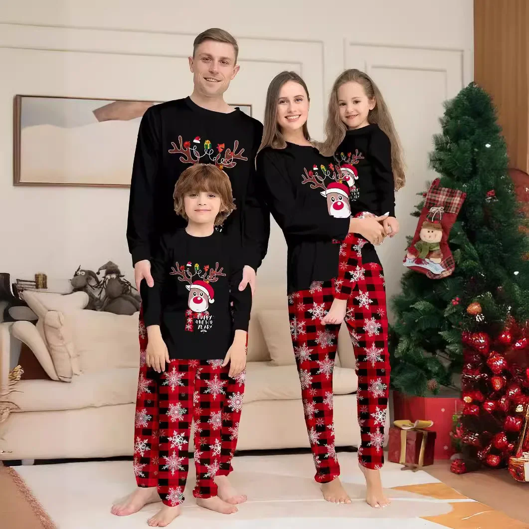 thumbnail image 1 of Conjunto de pijama navideño para adultos y niños con estampado de dibujos animados y trajes familiares a juego para la Feliz Navidad 2025, pijamas suaves y bonitos, disfraces para niños, 1 of 5