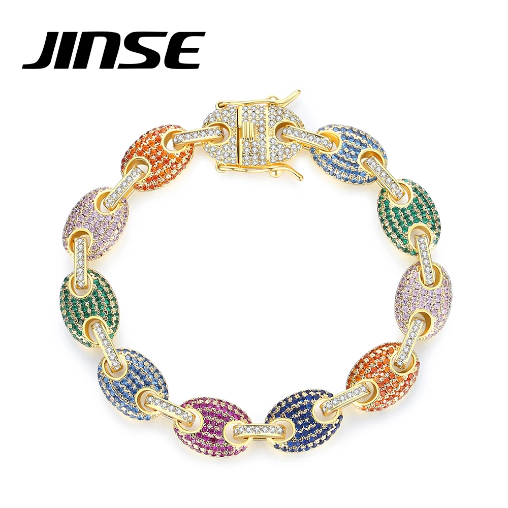 JINSE Boho Hip Hop Cubic Zirconia Ankle Chain Trendy Multicolor Personality Rainbow Bracelets for Men Women Fashion Jewelry Gift