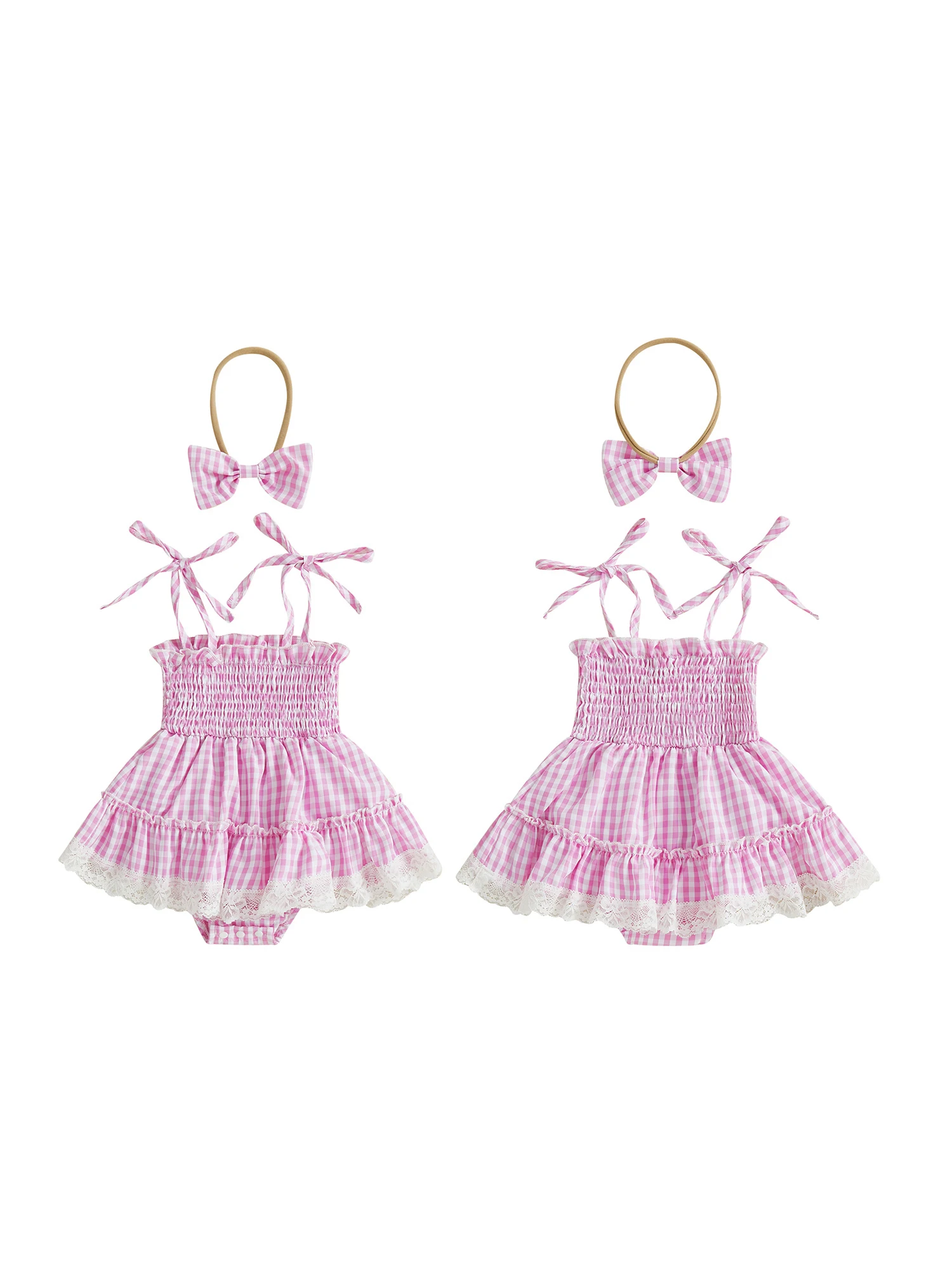 Toddler Girl Floral Ruffle Sleeveless Romper Dress with Matching Bow Headband Set for Summer Outfits 2 Pcs Cute and Stylish