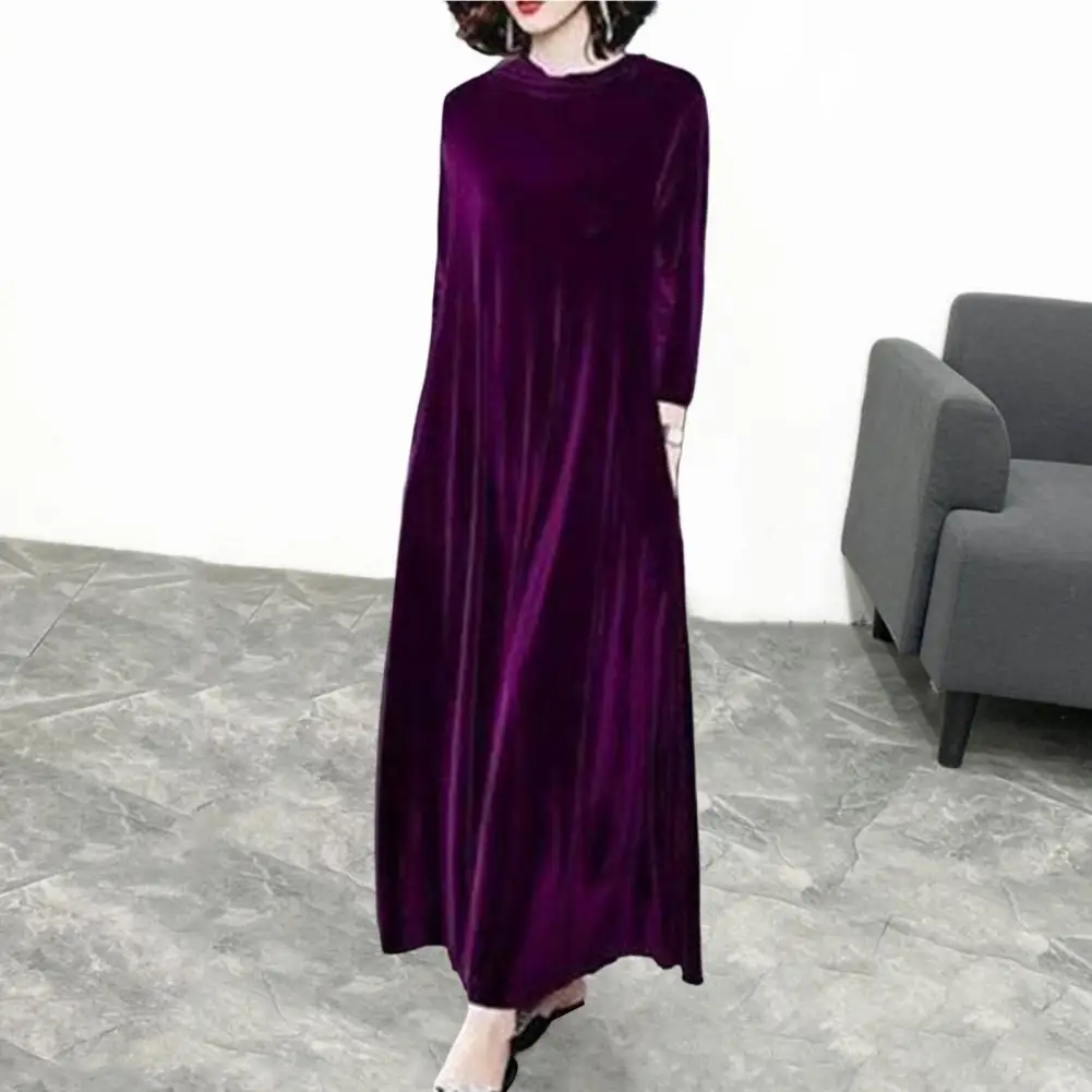 2024 Winter Women Turtleneck Long Maxi Velvet Dress, Elegant Long