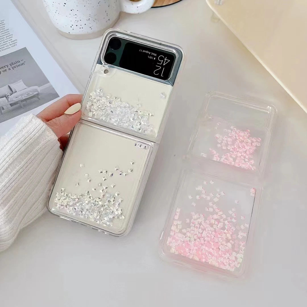 Cute Square Laser Moving Liquid Glitter Quicksand Cover Per Telefono Per Samsung Galaxy Z Flip 4 3 2 5G F7110