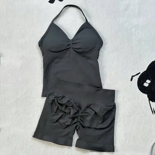 Women Gym Suit Clothes Longline Strappy Top Bras Seamless High Waisted Shorts Sports 2PCs Fitness Suit Running Workout Yoga Set - Image 10