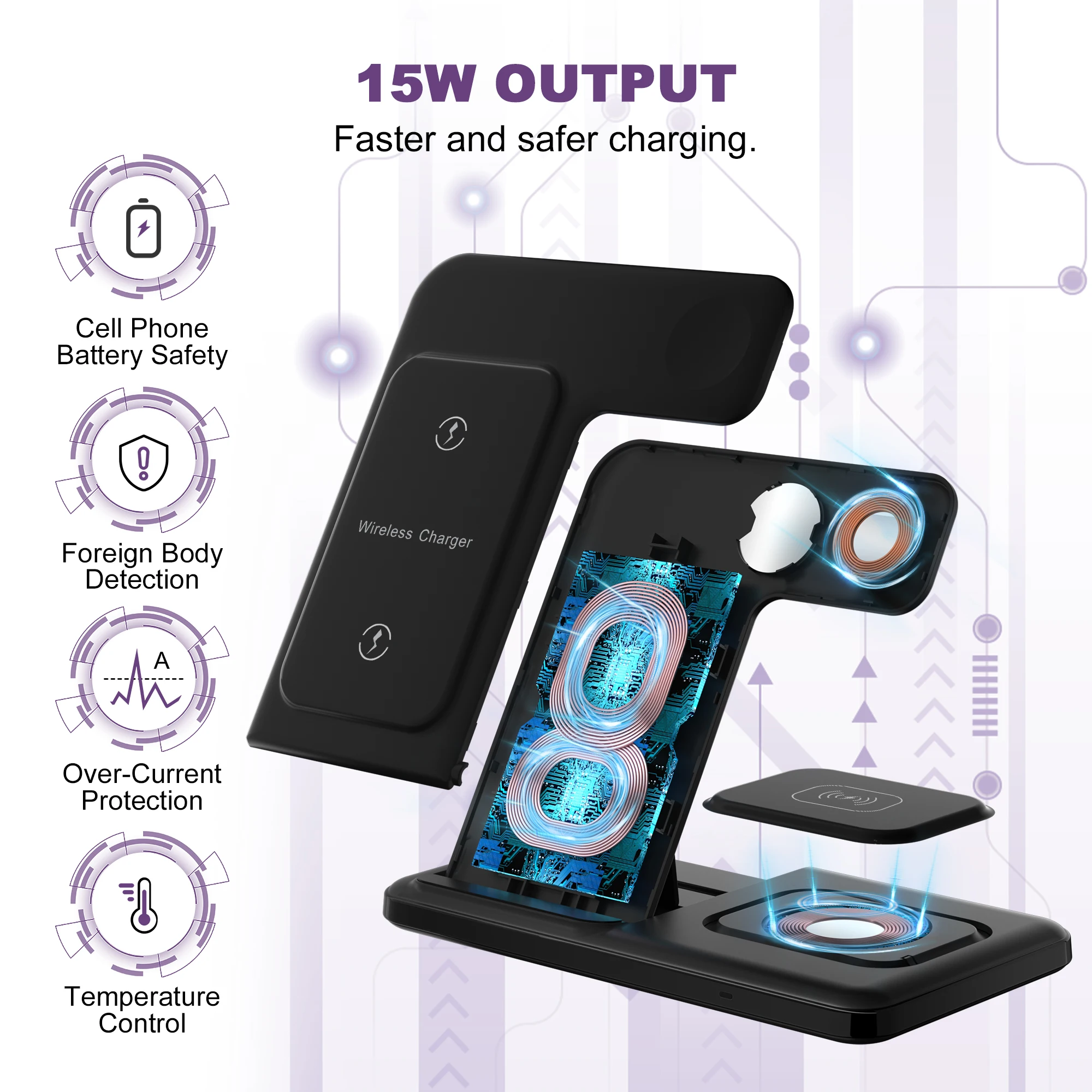 3 in 1 Wireless Charger Stand For iPhone 14 13 12 11 Max Fast Foldable Charging Station Dock For Apple Watch 8 7 6 AirPods Pro 2
