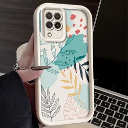 Custodia per telefono in silicone morbido antiurto con foglie verdi fresche dipinte