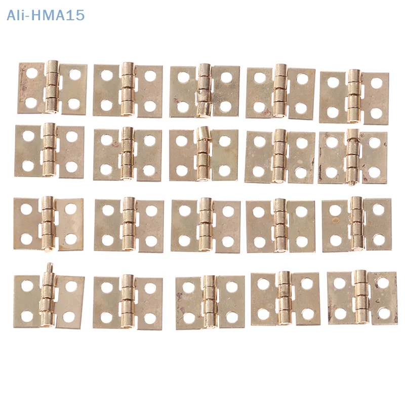 20pcs Cabinet Door Hinges Brass Plated Mini Hinge Small Decorative Jewelry For Use On Delicate Boxes Or Dolls Houses