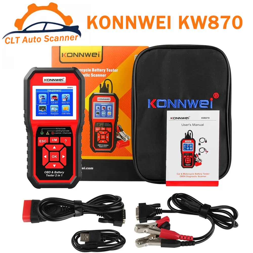 

KONNWEI KW870 6V12V Car Motorcycle Battery Tester OBD2 Scanner Auto Diagnostic Tool 2 in1 Car Cranking Charging Test Tool