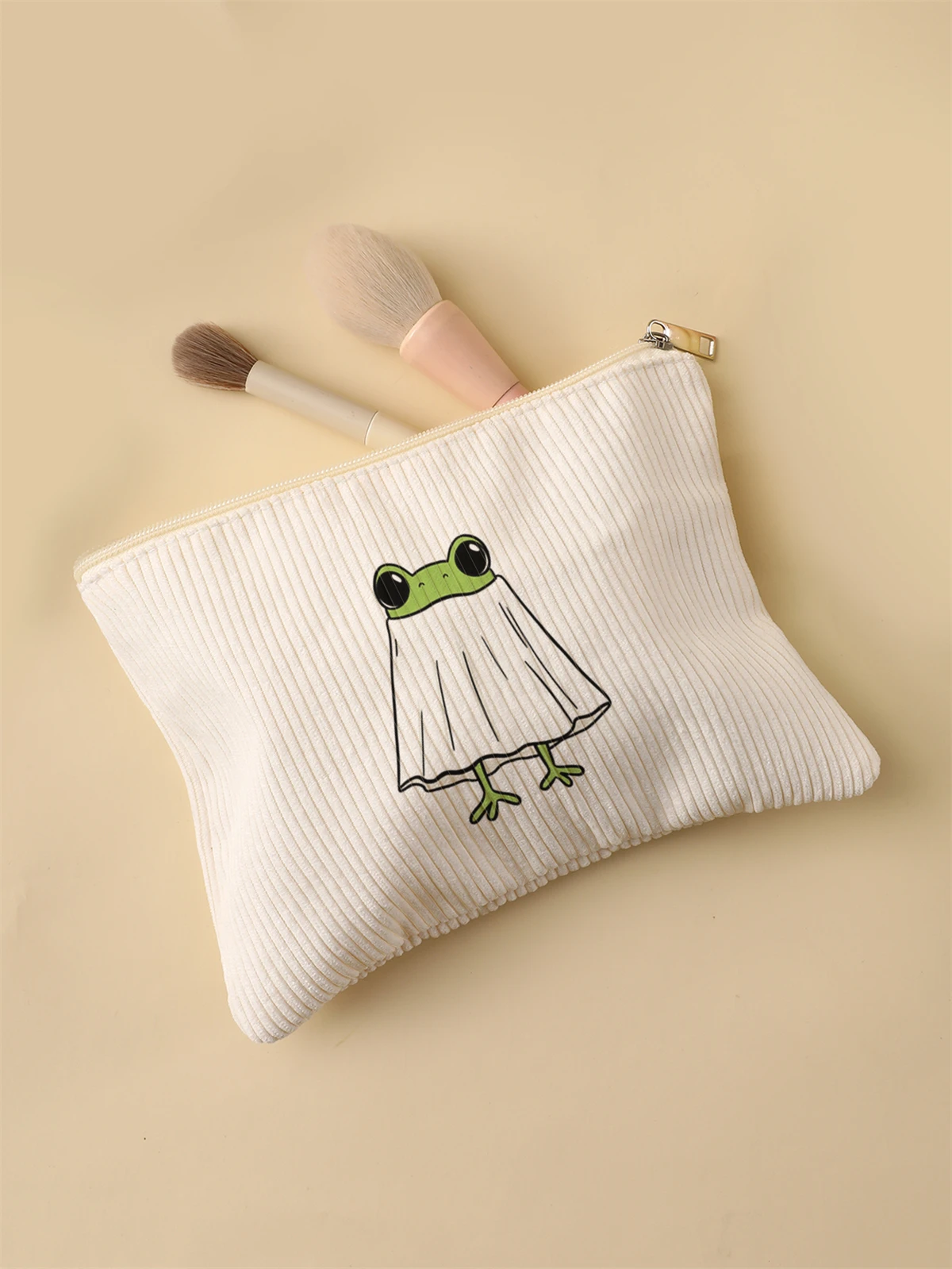 Women's Corduroy Travel Cosmetic Bag Portable Large Capacity Makeup Storage Organizer Zipper Clutch Purse Make up Bag