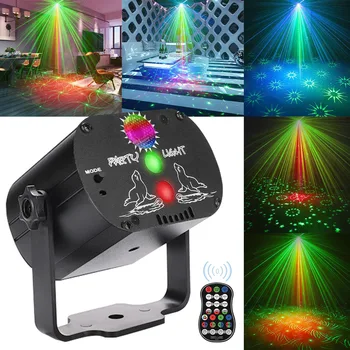 Mini RGB światła dyskotekowe DJ Laser LED projektor sceniczny czerwone niebieskie zielone światła pilot USB ślub urodziny światła dj-skie tanie i dobre opinie CAIYUE CN (pochodzenie) Domowa rozrywka Efekt oświetlenia scenicznego CH-M0001 Rohs 100-240V Stage Light black Aluminum