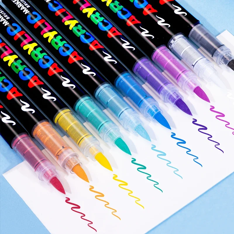 3Pcs Acrylic White Marker Brush Pens Black Paint Art Markers for Rock Painting Stone Ceramic Glass Wood Tire Fabric Metal Canvas 4