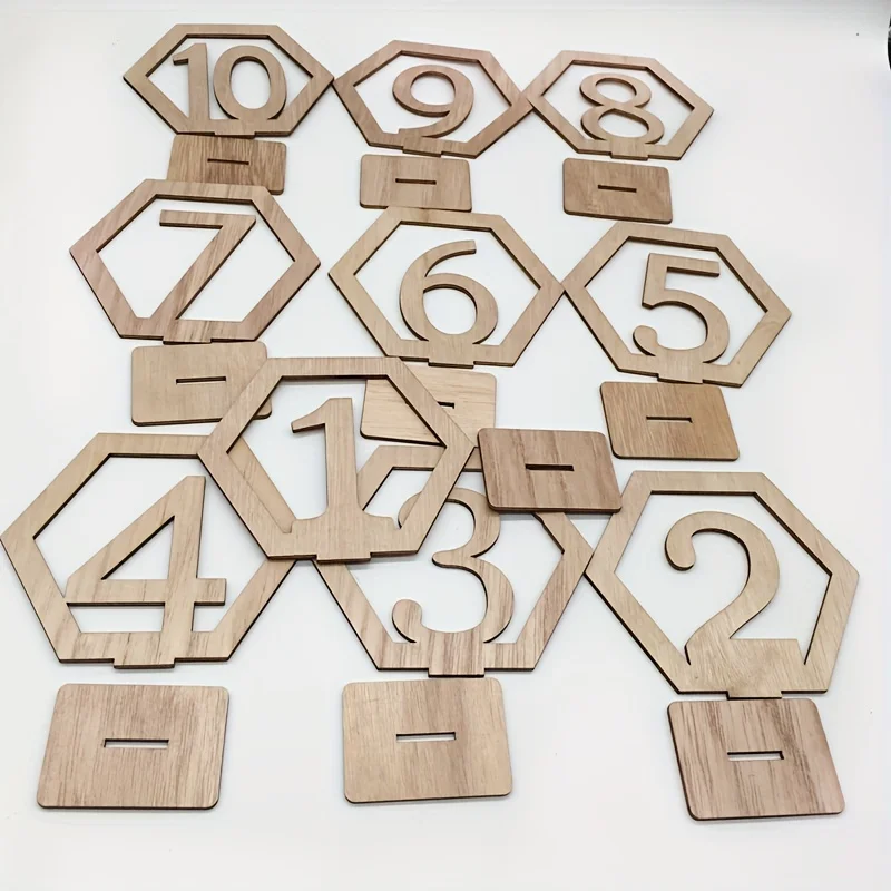 10PCS Holz Tisch Nummernschild 1-40 Sechseckige Hohl Anzahl Sitz Platte Bar Cafe Hochzeit Anzahl Tisch Platte event Party Supplies – Detail 12
