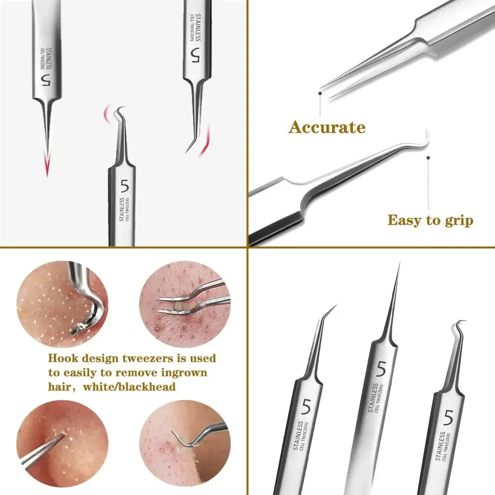 Pimples Blackhead Tweezers Professional Ultra-fine No. 5 Acne Blackhead Removal Beauty Salon Deep Cleaner Clip Face Skin Care Tool