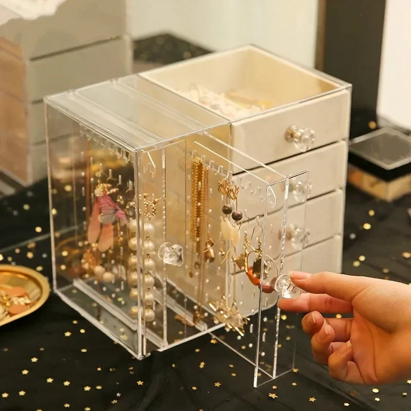 

Drawer Type Plastic Jewelry Storage Box Transparent Finishing Makeup Organizer Earrings Display Stand Rack Bracelet 2024