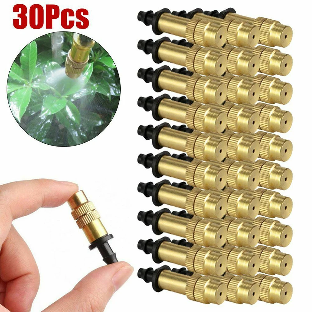 Garden Sprinkler 10/30pcs Adjustable Misting Nozzle Garden Patio Water Mister Brass Spray Sprinkler Garden Irrigation Atomization Single Nozzle