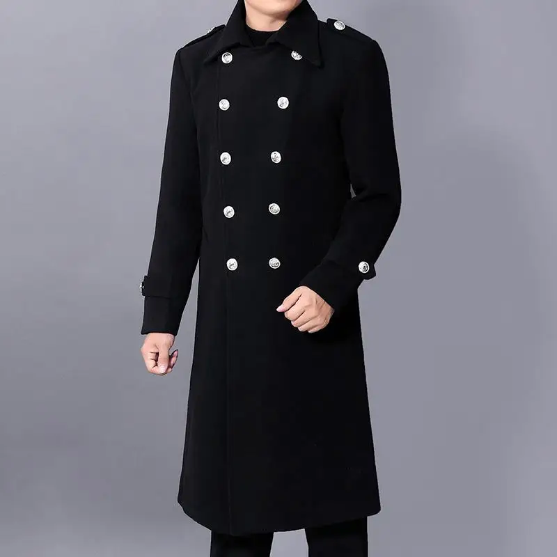 Trench Coat Waterproof Windbreaker Jacket Casual Men Jacket Long Dust Coat Men Winter Woolen Cloth Double Breasted Slim Casual Jackets Business Outwear