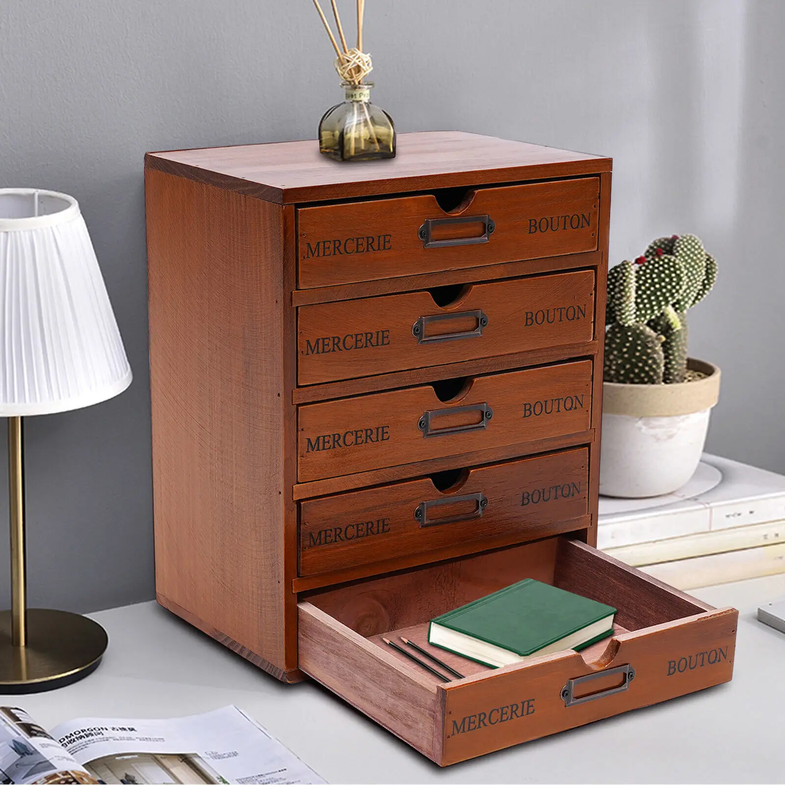 

Vintage Large Jewelry Organizer Wooden Storage Box 5 Layers Case with 5 Drawers