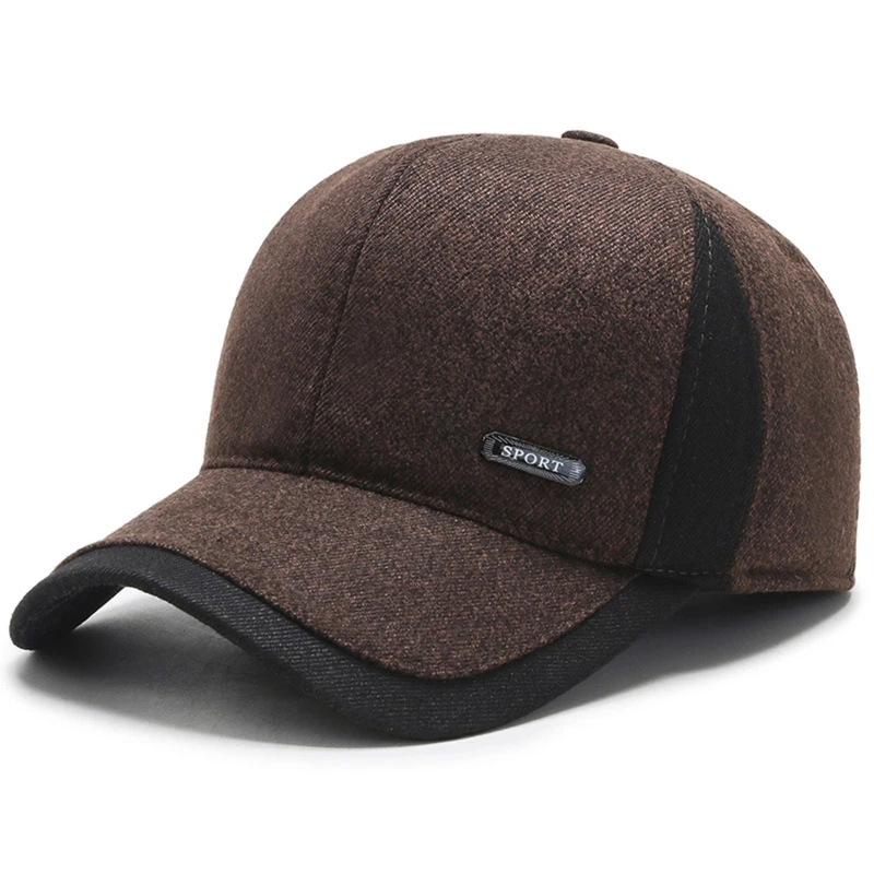 1pc Warm Mens Winter Wool Baseball Cap Ear Flaps Brand Snapback Hats Thicken Warm Fitted Cap Gorra Hombre Trucker Cap carhartt bomber hat