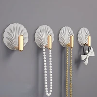 8Pcs Shell Shape Wall Hook Kitchen Bathroom Multifunction Punch Free Hooks Coat Hanger Home Decoration Paste Style Hooks 1