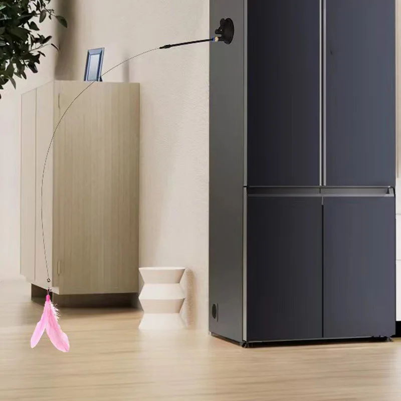 Interactive Cat Feather Wand Toy with Suction Cup & 2PCS Detachable Feather Refills