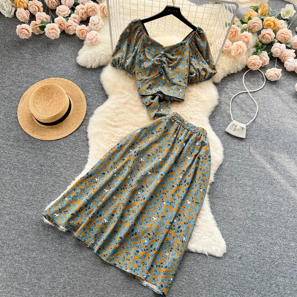 Ella Floral Print Puff Sleeve Mini Skirt Set