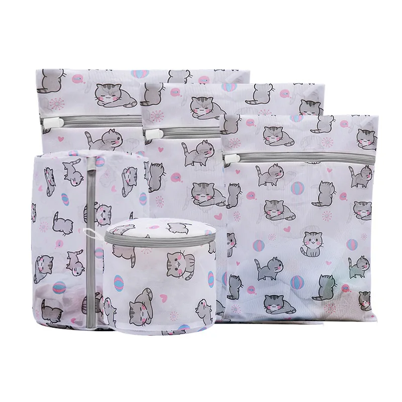 Cartoon Cat Printing Laundry Bag for Washing Machines Lingerie Wash Bags Foldable Dirty Clothes Bag Bra Underwear Laundry Basket 6