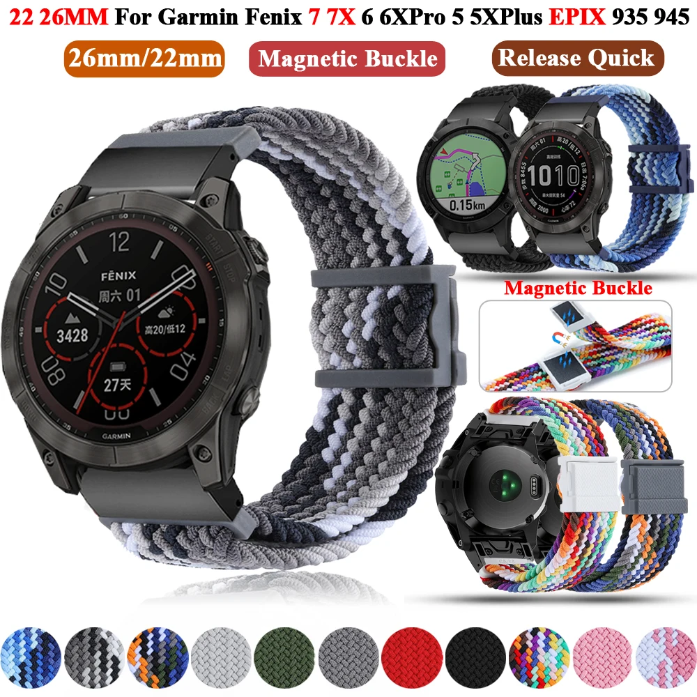 Correa de nailon para reloj Garmin Fenix ​​7/6 Pro/5/5 Plus (22 mm gris)