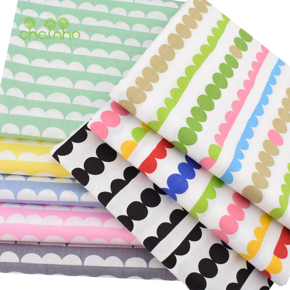 Chainho,Printed Twill Weave Cotton Fabric,DIY Sewing Quilting Material,Patchwork Cloth,Geometric Pattern Series,2 Sizes,15C370