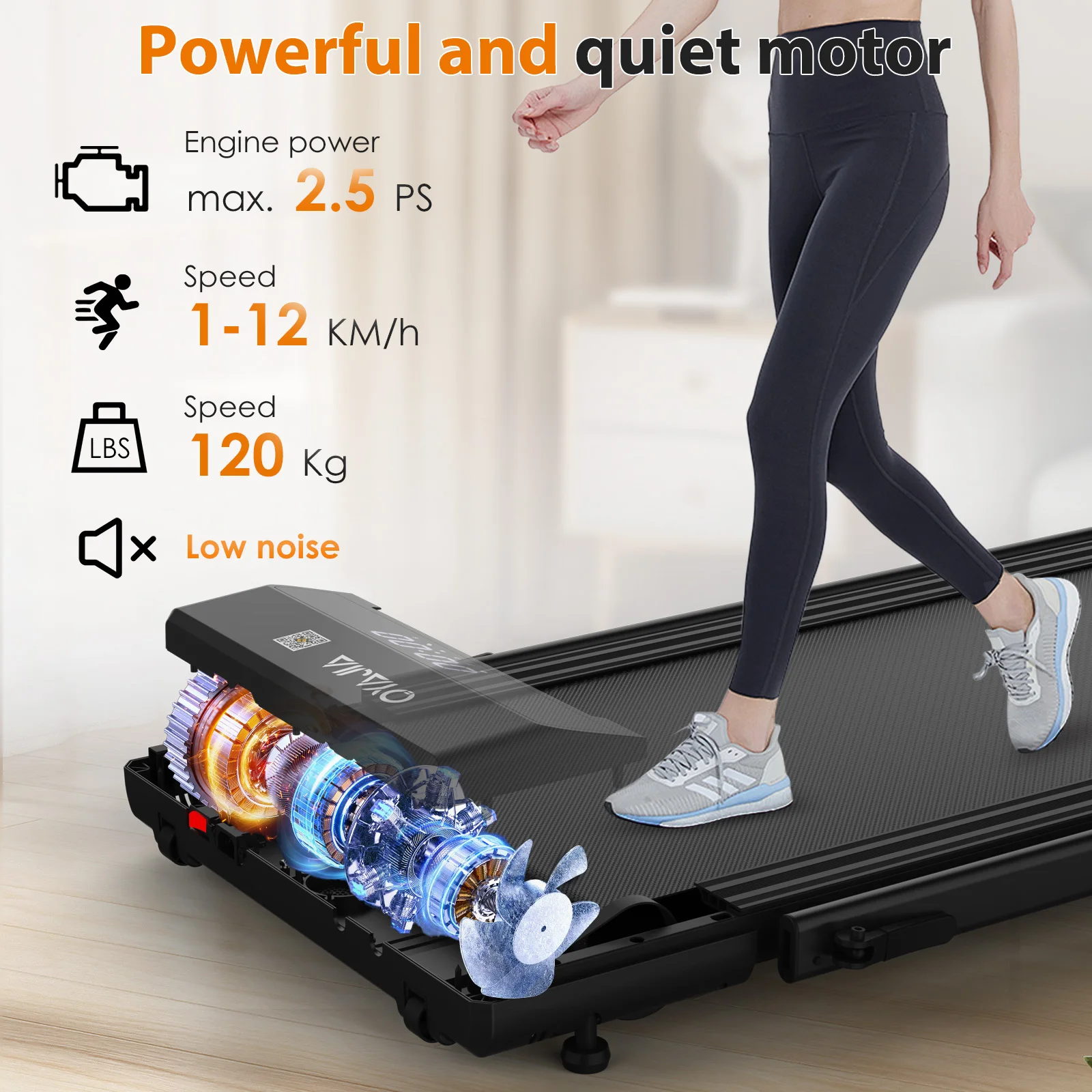 Tapis roulant con telecomando, app e controllo pulsanti | Display a LED | Clip di sicurezza | Musica Bluetooth | Silenzioso per casa/ufficio - immagine 4