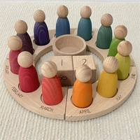 Wooden Perpetual Calendar Peg Dolls Figures Kids Learning Time Toys Open Ended Play Game Year Advent Calendar for Children 1