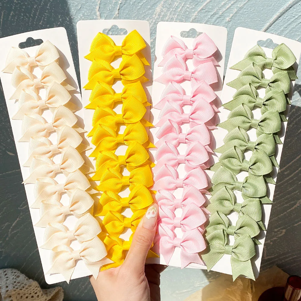 10Pcs/Set 2.4'' Colorful Ribbon Bowknot Hair Clip For Baby Girls Mini Boutique Hairpins Barrettes Headwear Kids Hair Accessories 2 pcs girls women linen bow hair clips big sailor bow barrettes baby kids hairgrips hair bows accessories headwear