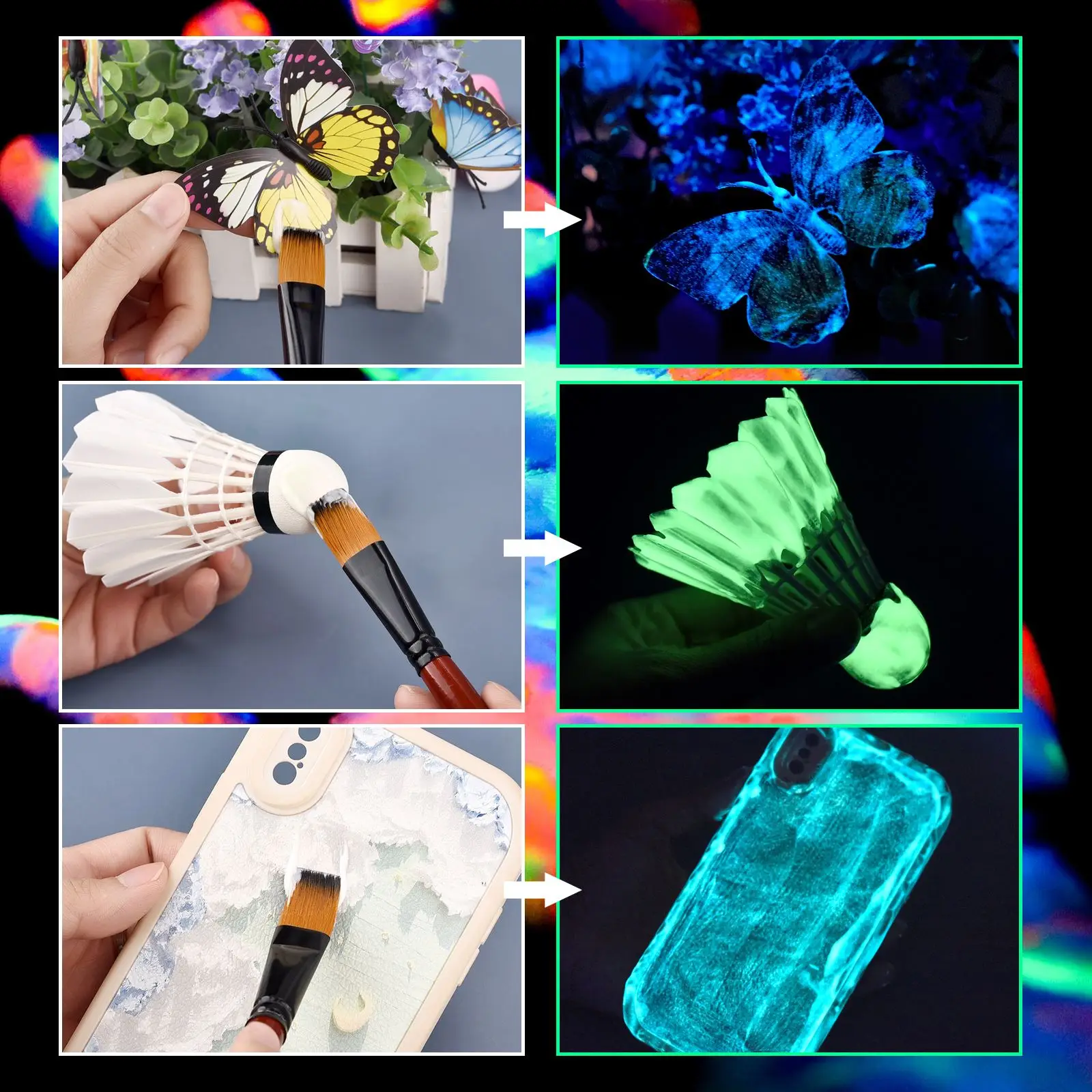 Super Bright Luminous Epoxy Resin Pigment Glow In The Dark Liquid Colorant Body Art UV Body Paint Set 15/20g Each epoxy resin dye