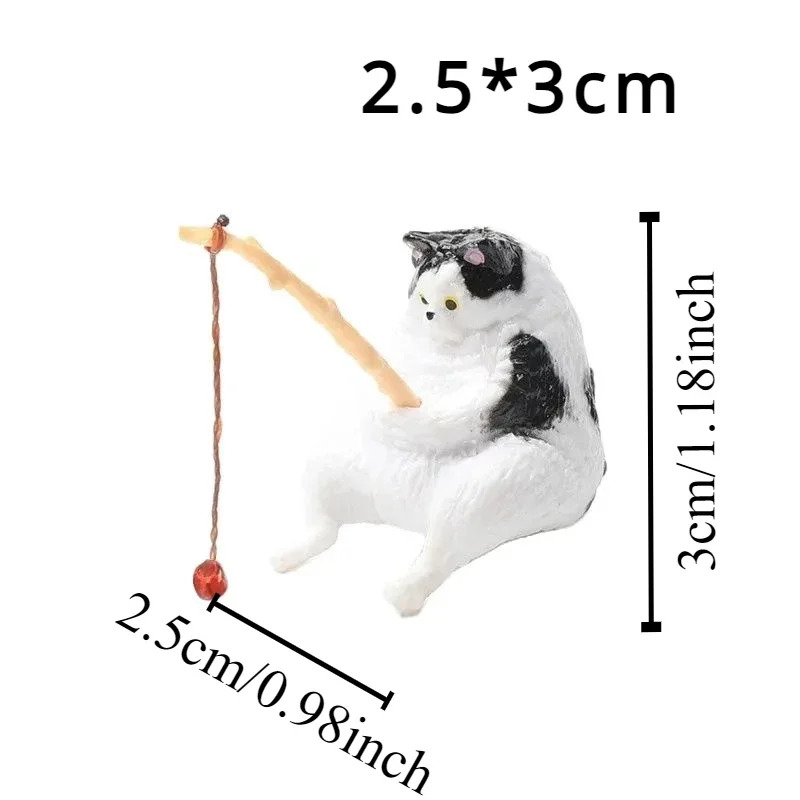 Cat Figurine Decoration Cute Fishing Cat Fishbowl Fishing Figure Fisherman Figurine Cat Rod Seals Figures Decoration Interior Accessories