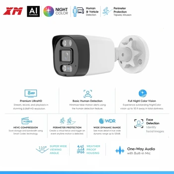 4K Poe Video Surveillance IP Camera Onvif Audio 48V POE/DC 12V 3MP/4MP/5MP/8MP AI Color Night Bullet WaterProof security camera 1