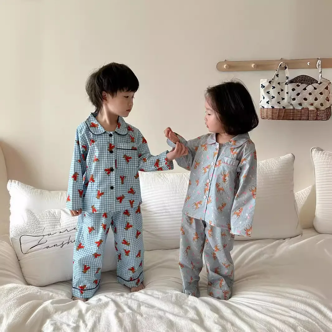 Spring Autumn Children's Set Cotton Cartoon Children's Home Clothing Set Baby Boy Girls Pajama Kids Kids Autumn Pajamas