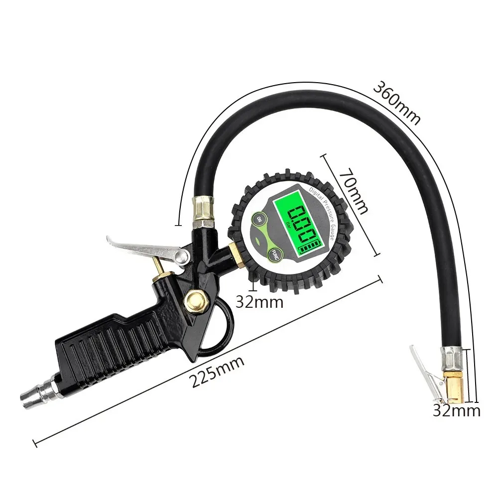 Black Zinc Alloy Tire Inflator Gauge for Cars Motorcycles