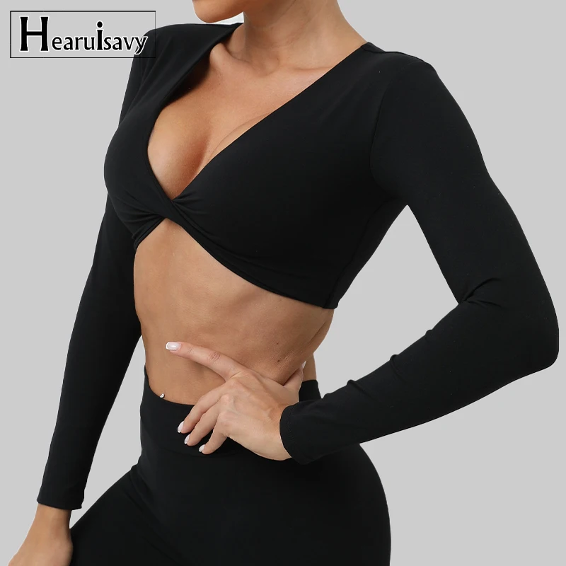 Sports T Shirt Yoga Top Yoga Shirt Sports Shirt Sexy Creased Long Sleeve Crop Top Women Yoga Clothing Quick Dry Gym Long Sleeved Shirt Women Running Workout Sportswear Female