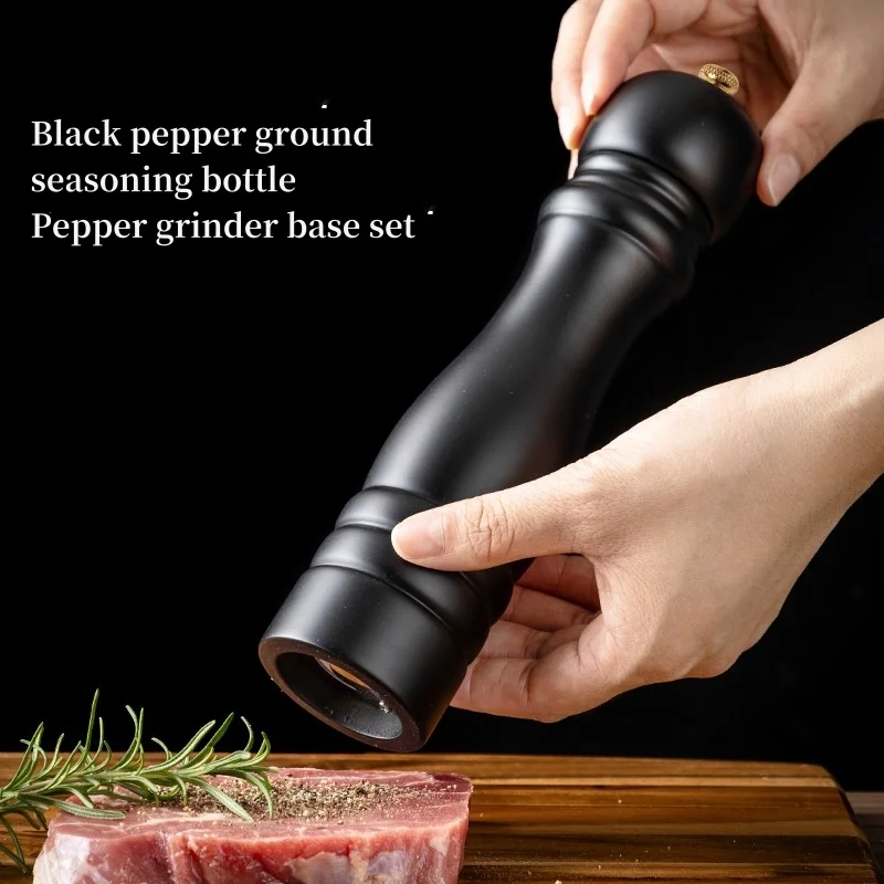 Wooden Salt And Pepper Grinder Sets With Base Kitchen Spice Shaker Pepper Mill PU Baking Paint Salt Spice Grinder 8 inches-Sets