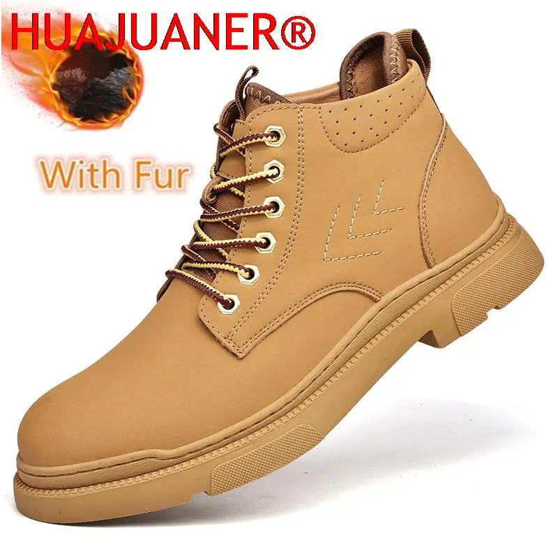 

British Style Tooling Casual Leather Climbing Male Shoes Warm Boots Lace-up Motorcycle Boots Hiking Style Shoes for Man