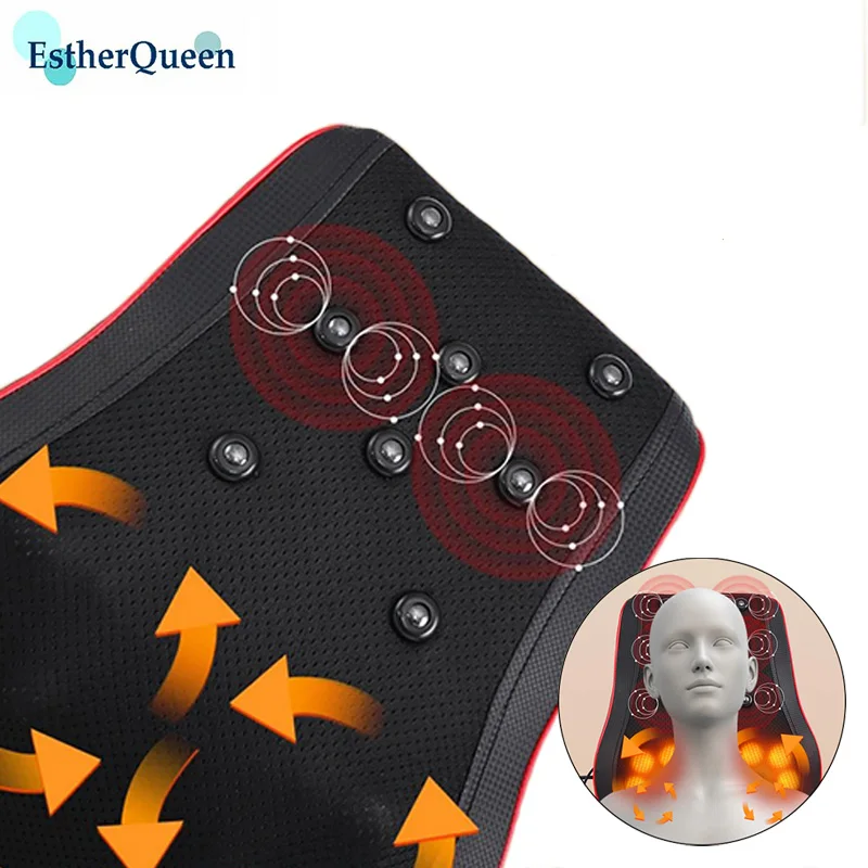 EstherQueen Electric Heating Waist Massager Lumbar Muscle Relaxation Cushion Neck Massage Pillow Back Pain Relief Chiropractic