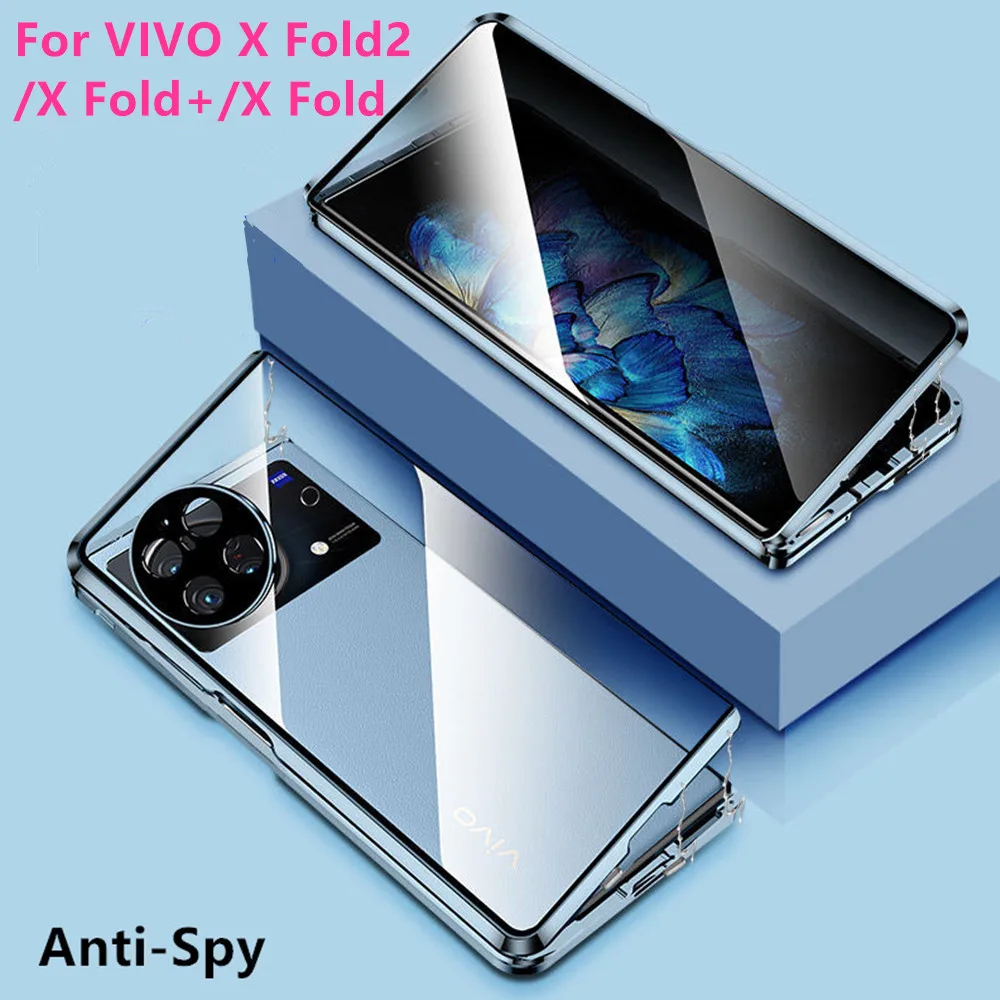 

Alloy Metal Frame Bumper Magnetic Flip Case For VIVO X Fold2 Fold+ XFold Privacy Anti-Spy HD 9H Tempered Glass Protector Cover