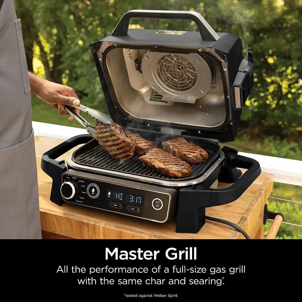 Outdoor Grill & Smoker 7-in-1 Air Fryer Bake Roast Broil uses Woodfire Pellets(1 Pack Included) Portable, Electric,Grey(Renewed) 6