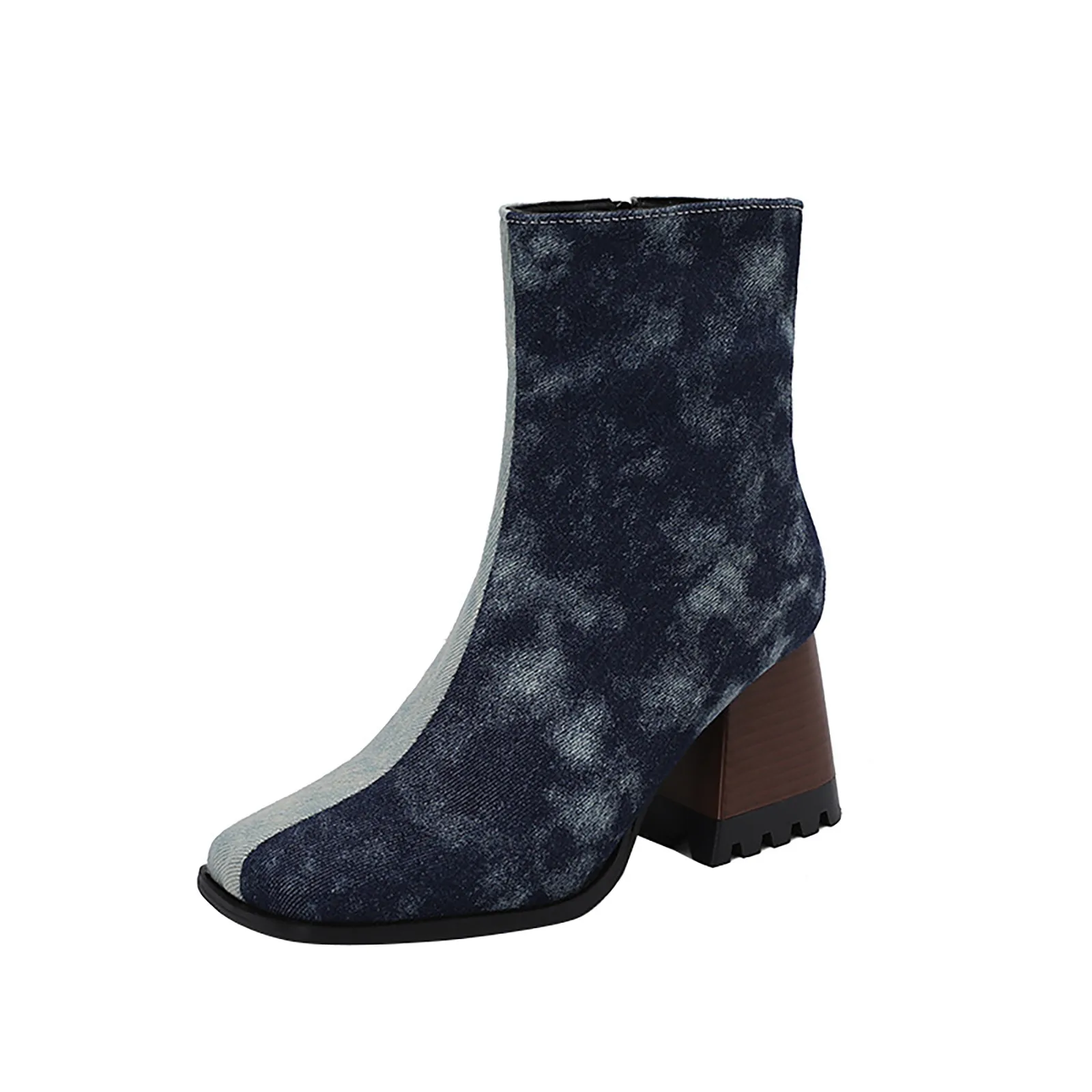 

Women'S Short Boots Autumn And Winter Women'S Boots In Europe And The United States Short Boots Print Colorblocking Square Head