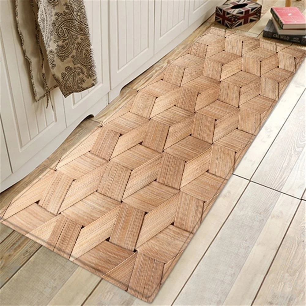 Entrance Door Mat Bathroom Kitchen Carpet Hallway Doormat Anti-Slip Carpet Kitchen Mat Bath Rug Wood Pattern Floor Alfombra
