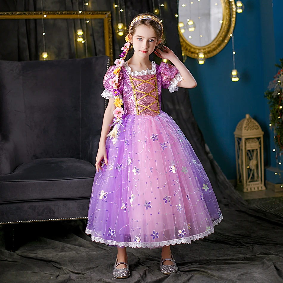 Girls Rapunzel Dress Birthday Princess Costume Fancy Dress for 1-7