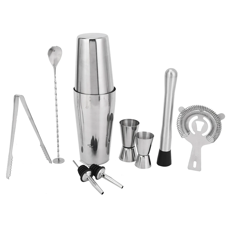 Absf Boston Shaker Cocktail Shaker Set 9 Pezzi, Martini Shaker, Kit Barman Con Colino Hawnie/Pinza Per Ghiaccio