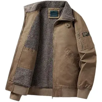 Manica invernale da uomo Multi tasche Giacca in pile spesso Giacca bomber lunga casual Cappotti da viaggio all'aperto Risvolto Cappotti di cotone caldo da uomo 1